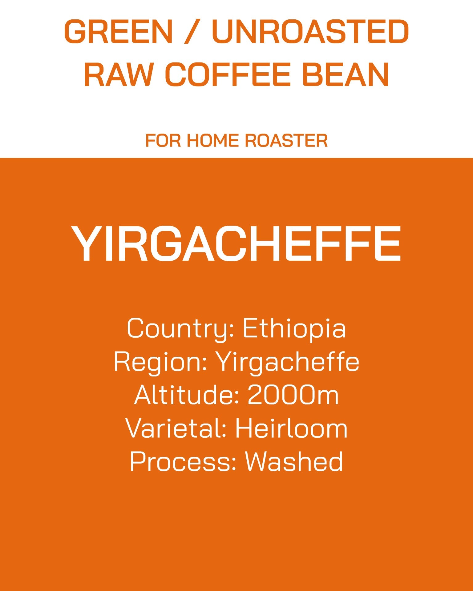 Unroasted | Green Bean | Ethiopia | Yirgacheffe | Washed